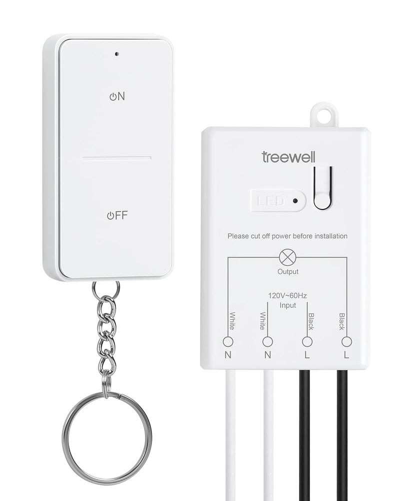 treewell Wireless Light Switch and Receiver Kit, 200FT Remote Control, No Rewiring, No Interference, for Ceiling Light, Fan, Lamp - Programmable and Expandable - Image 1
